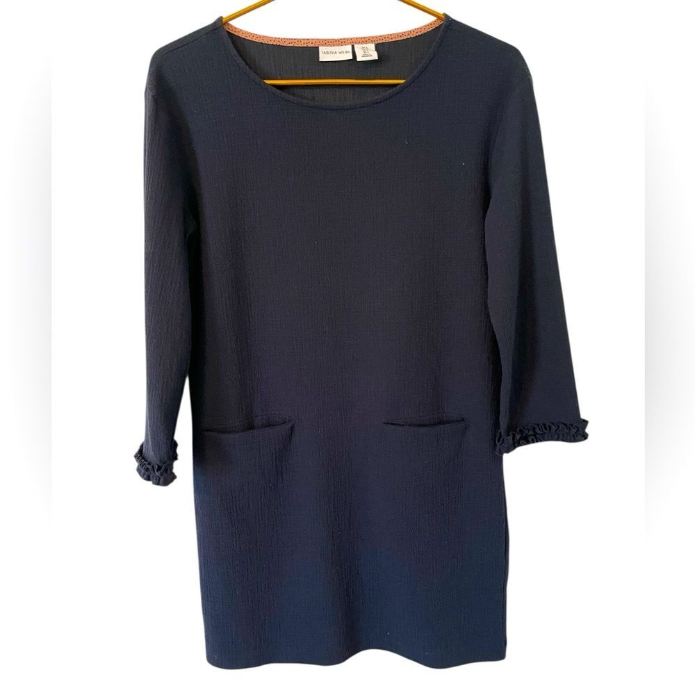 Tabitha Midnight Blue Long Sleeve Webb Waffle Knit Shift Dress, Woman’s Small